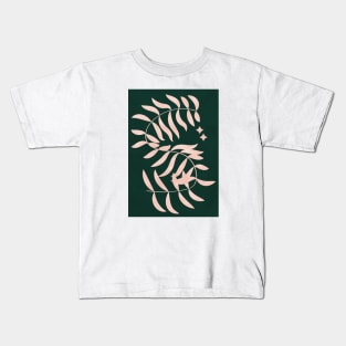 Botanical Plant, Palm Leaf, Earth Tones, Boho, Forest Green Kids T-Shirt